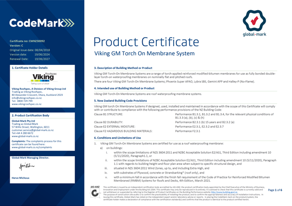 Torch-On CodeMark Certificate